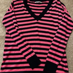 GAP Pink and Black Striped V-Neck Sweater